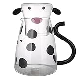 Karaffe Pitcher Cow - Nachttischmilchkanne mit Tasse, Karaffe Cartoon Cow Set aus transparenten...