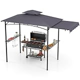 HOMASIS Grillpavillon mit Seitenablage, Pavillon mit Doppeldach, 2 Tischen, Haken und...