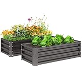 Outsunny 2er-Set Hochbeet Blumenhochbeet witterungsbeständig, Pflanzbeet Frühbeet Gartenbeet...