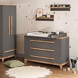 VitaliSpa Wickelkommode Malia, Grau/Artisan, 133.2 x 98 cm mit 3 Schubladen