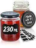 Praknu 25 Marmeladengläser 230 ml mit Deckel - Mit Etiketten & Stift - Luftdicht -...