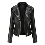 Jacke Damen Lederjacken Faux Motorradmantel Kurzer Leichter Kunstleder Crop Coat (Black, XXXL)