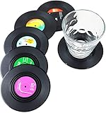 Dr.JIEER Set of 6 Coasters,untersetzer gläser,untersetzer,glasuntersetzer,Retro Vinyl LP Record...