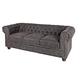 Riess Ambiente Chesterfield 3er Sofa 205cm Vintage grau Taupe mit Knopfheftung und Federkern Couch...