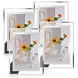 VIDETOL 4er Set Glas Bilderrahmen 10 x 15 cm, Glasbilderrahmen, Fotorahmen Modern, Silber...