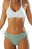 CUPSHE Damen Bikini Set mit Geflochtenen Trägern Streifen Bademode Reversible Bikinihose...