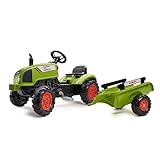 Falk 2041C Trettraktor Claas Arion 410 mit Anhänger und aufklappbarer Motorhaube, Bagger,...