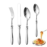 Besteckset, 4-teiliges Küchenutensilien-Set | Steakmesser, Gabel und Löffel aus poliertem...