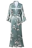 BABEYOND Damen Morgenmantel Maxi Lang Seide Satin Kimono Kleid Pfau Muster Kimono Bademantel Damen...