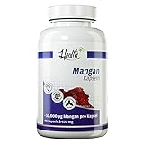 Health+ Mangan - 90 Kapseln mit 10 mg Mangangluconat pro Kapsel, wertvolles Spurenelement, Made in...