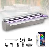 Longrun 60cm Teich Wasserfall Set, 304 Edelstahl Pool Wasserfall Brunnen mit RGB Bluetooth LED und...