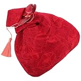 OUNONA Japanische Handgelenktasche Damen Knotentasche mit Floralen Details Tragbare Stofftasche Rot...