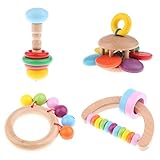 SunaOmni 4 Stücke Baby Holz Rassel Hand Glocke Spielzeug Baby Musikinstrumente Rhythm Spielzeug...