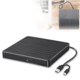 Externes DVD Laufwerk, USB 3.0 und Typ-C tragbare CD DVD +/-RW ROM Laufwerk für Laptop PC Desktop,...