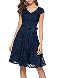 Berylove Damen V-Ausschnitt Kurz Brautjungfer Kleid Cocktail Party Floral Kleid BLP7006NavyM