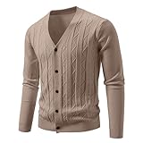 Strickjacken Herren V Neck Jacquard Strickpulli Mit Knöpfen Reine Farbe Feinstrick Cardigan Regular...