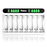 POWXS Batterie ladegerät für NI-MH NI-CD AA/AAA Akkus, 8-Ladeplatz Akku Ladegerät mit LCD...