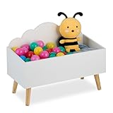 Relaxdays Kindertruhe, Wolken-Design, HxBxT: 45 x 60 x 30 cm, MDF, für Bücher & Spielzeug, offene...