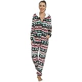 QIYUANT Weihnachten Damen Jumpsuit Onesie Flanell Fleece Overall Pyjama Langarm Hoodies Schlafanzug...