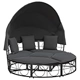 vidaXL Outdoor-Loungebett mit Dach und Kissen Schwarz Poly Rattan, Outdoor Loungebett, Loungebett,...
