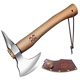 Beil Outdoor Holz Spalten Handgeschmiedet Handbeil mit Kuhfuß,Bushcraft Axt mit Holzgriff und...