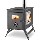 ECOfoxx 3-Scheiben-Gartenofen Hugo mit Herdplatte, Zeltofen, Terrassenofen, Camping Rechteckig aus...