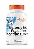 DOCTOR'S BEST Betain HCI mit Pepsin und Bitter-Enzian, 650 mg, 120 Weichkapseln, Hochdosiert,...