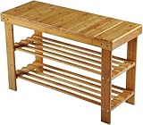 Hossejoy Bambus Schuhschrank Sitzbank Schuhregal Schuhbank Badregal Bambusregal 3 Ablage- 70 x 45 x...