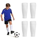 2 Paar Stulpen Kinder Fußball Stutzen, Weiß Atmungsaktiv Schienbeinschoner Socken, Atmungsaktive...