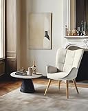 FurnitureR Ohrensessel Beige Massivholz mit hoher Rückenlehne & Armlehnen, gemütlicher Lesesessel...