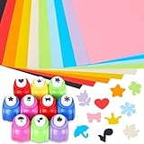 HAKACC Papierstanzer Motivstanzer Set, 10 Stück Motivstanzer und 20 Stück Tonpapier Bunt für...