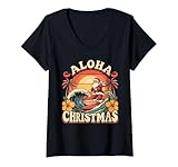 Damen Aloha Weihnachten T-Shirt mit V-Ausschnitt