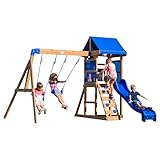 Backyard Discovery Spielturm Aurora aus Holz | XXL Spielhaus für Kinder mit Rutsche, Schaukeln und...