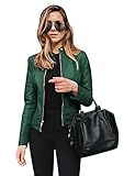 TYQQU Damen Schlanke Kurze Freizeitjacke Reißverschluss Kragen Kunstlederjacke Bomber Moto Jacke...