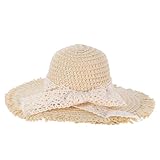 HANABASS Miniatur Strohsonnenhut mit Spitzenband Puppenzubehör Beige für Kleiner Puppen und Kleine...