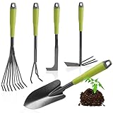 com-four® 5-teiliges Garten-Werkzeug-Set - Gartenset mit Doppelhacke, Kleingrubber, Fugenkratzer,...