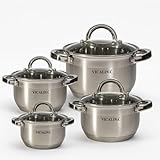 Edelstahl Topfset 8-teilig – Induktion geeignet – Kochgeschirr Set mit Glasdeckeln –...