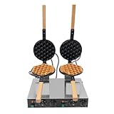Doppelte Waffel Maschine aus Edelstahl mit Holzgriff und Drehung, 2 Köpfe, 2,83kW, 50–300 °C,...