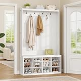 Hzuaneri Garderobenständer, Garderobe mit 7 Doppelhaken, 12 Offene Fächer, Flurgarderobe Set,...