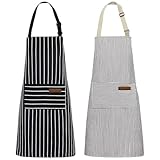 2 Stück Küchenschürze, Kochschürze Damen und Herren, Wasserdichte Schürze mit Taschen,...