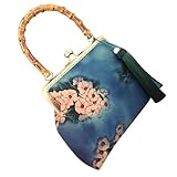 ibasenice Vintage Handtasche Damen mit Bambusgriff Chinesischer Stil Kiss Lock Handtasche Leichte...
