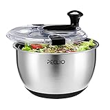 Peclio Groß 4,5L Salatschleuder Edelstahl 18/10 Hochwertige mit Transparentem Deckel, Rutschfestem...