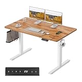 FEZIBO Höhenverstellbarer Schreibtisch mit USB-A und USB-C-Ladeanschlüssen, 120 x 60 cm Steh-Sitz...