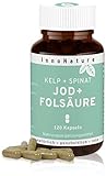 Natürliche Folsäure + Jod (aus Kelp Algen Extrakt + Spinat Extrakt) 120 Kapseln. 150 µg Jod + 800...