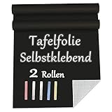 Tafelfolie Selbstklebend Schwarz Kreidetafel Blackboard - 2 Rollen 200 x 44 cm Kreidefolie als Tafel...