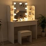 Juskys® Schminktisch Bella mit LED Beleuchtung, Spiegel, Schublade & 4 Ablagefächern - 108 x 40 x...