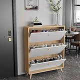 Moderner Schuhschrank mit 3 Klappschubladen, freistehend, schmal, Schuhregal, Holz-Eingang,...