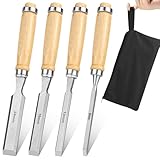 Stechbeitel Set für Holz Stemmeisen Set für Holz Holzmeißel 4-teilig 6 12 19 24mm Holzgriffe und...