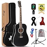 Winzz Schwarz Akustikgitarren 4/4, Anfänger Gitarren 41 Zoll mit Gitarrentkoffer, Stimmgerät,...