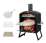 DMS® Germany Pizzaofen – mobiler Outdoor Holzofen Räucherofen - Pizzastein & Grillrost –...